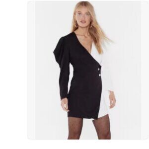 Nasty Gal Black & White Two Toned Blazer Mini dress